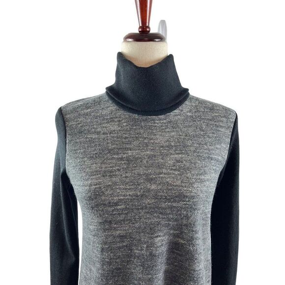 Theory Dorothy Wool Blend Turtleneck Sweater Tunic Marled Black Gray 6 - Picture 3 of 10